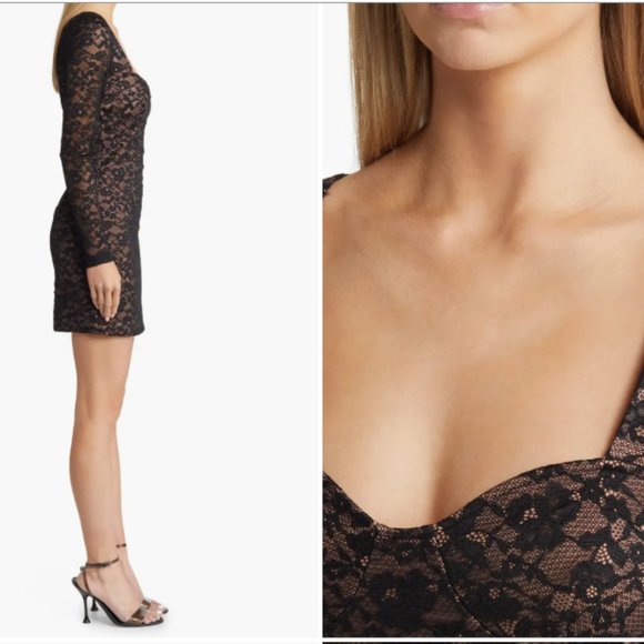 FRENCH CONNECTION THORA LULA LONG SLEEVE PONTE LACE JERSEY BLACK DRESS sz XL - Picture 2 of 4